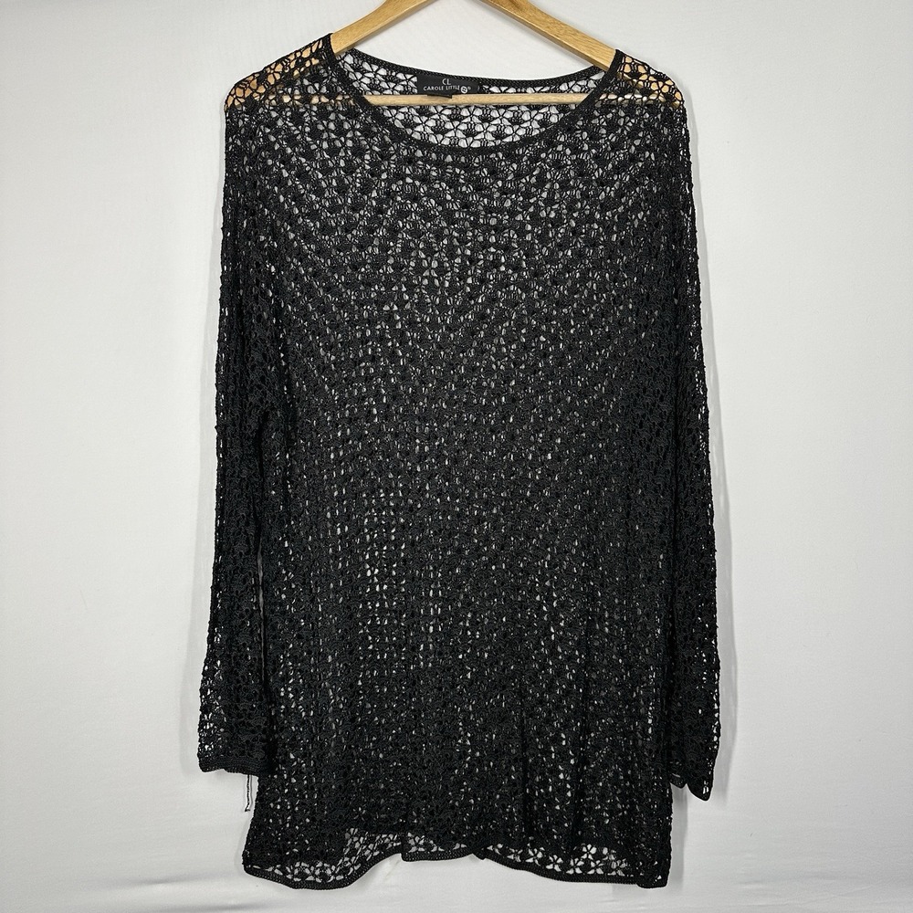 Carole Little Open Knit Black 2X Beach Coverup Womens Mesh Sheer Dress